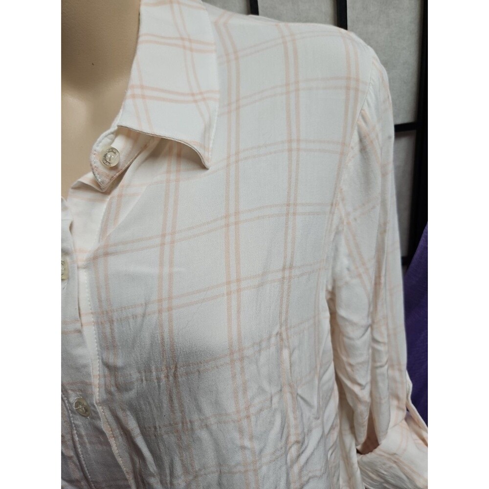 Calvin Klein Long Sleeve Roll Tab Peach & White Plaid Button Down Shirt - Sz S - Picture 7 of 9